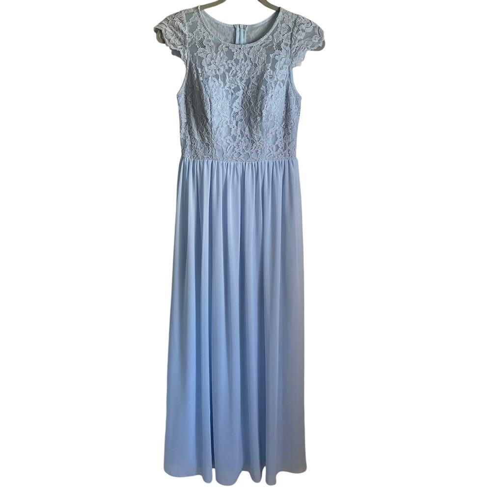 Ever Pretty Chiffon Lace Gown Maxi Dress Sz 6 Cap Sleeves Lined Light Blue Event